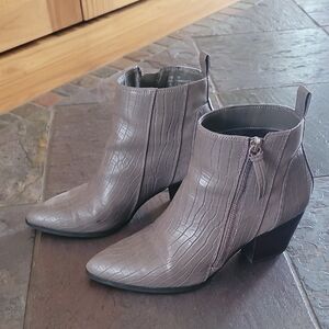 Bella Vita Taupe Crocodile-Patterned Ankle Booties